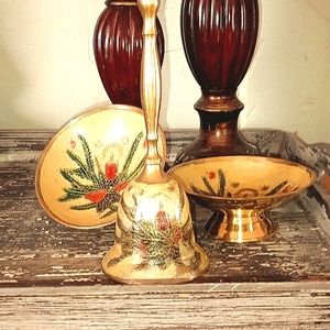 Holiday Decor Set, solid brass, hand painted